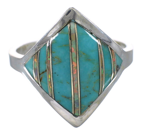 Sterling Silver Turquoise Opal Southwestern Ring Size 8 QX82635